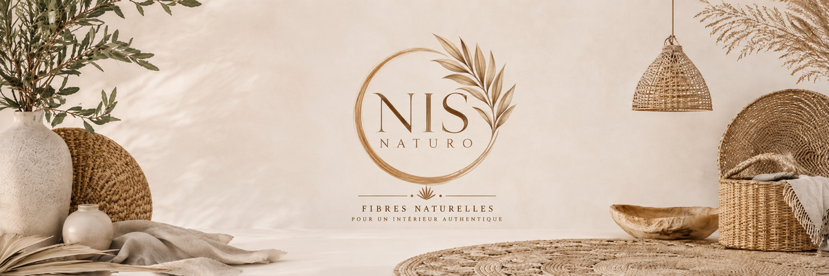 Nis Naturo — signature de marque, fibres naturelles, vases en grès et rotin