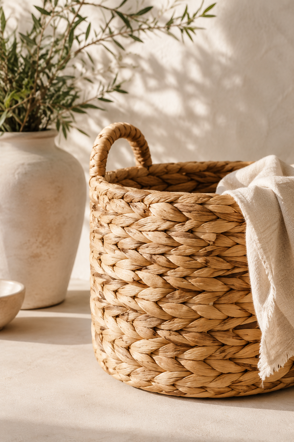 Panier tressé en jacinthe d'eau, matière naturelle utilisée par Nis Naturo