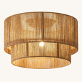 Luminaire de plafond Duna, double tambour ceinturé de corde de chanvre, vue de face