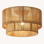 Luminaire de plafond Duna, double tambour ceinturé de corde de chanvre, vue de face