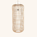 Suspension Bozelo XL en rotin, cylindre de 120 cm, sur fond clair